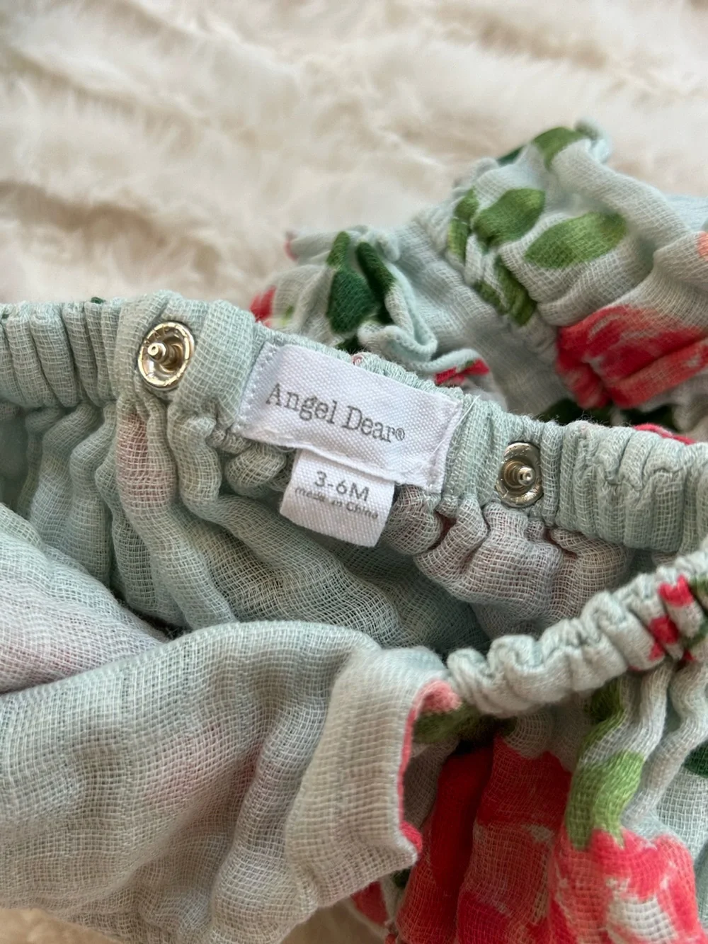Angel Dear Green and Pink Cotton Muslin Bubble Romper